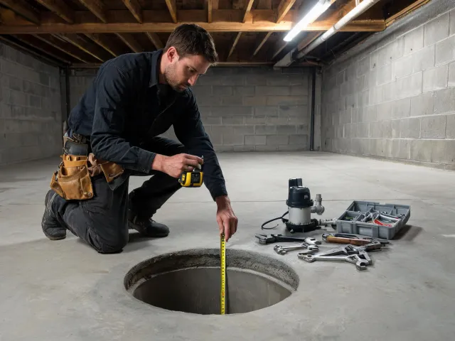 Contractor measuring sump basin